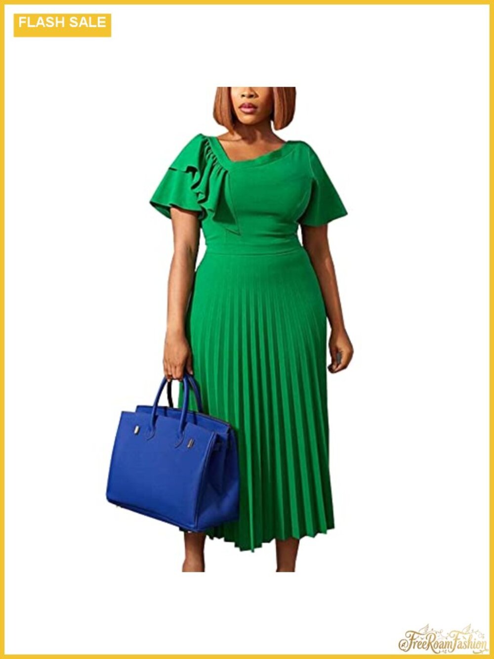 Asymmetrical Ruffles High Waist Pleated Hem Midi Spring Dress